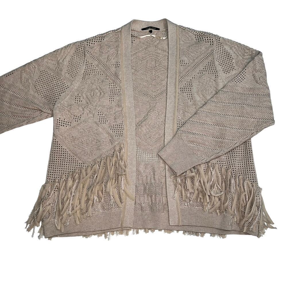 Kobi Halperin Open Fringe Fringe Oatmeal Cotton Cashmere Blend Size L/XL